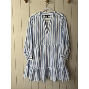 J Crew Poplin Tiered Mini Dress Stripe Blue White New Women’s XS Long Sleeve